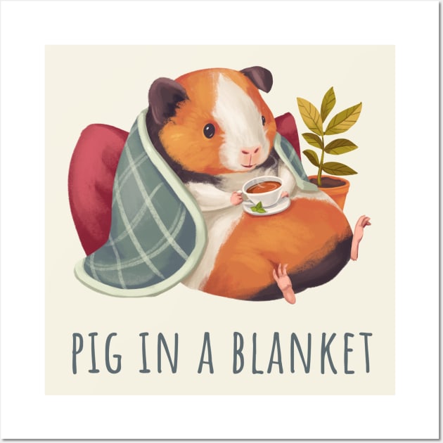 Cozy Guinea Pig in a Blanket Wall Art by PamelooArt